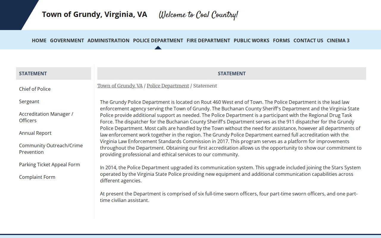 Grundy Police Department records contact page for Grundy arrest records